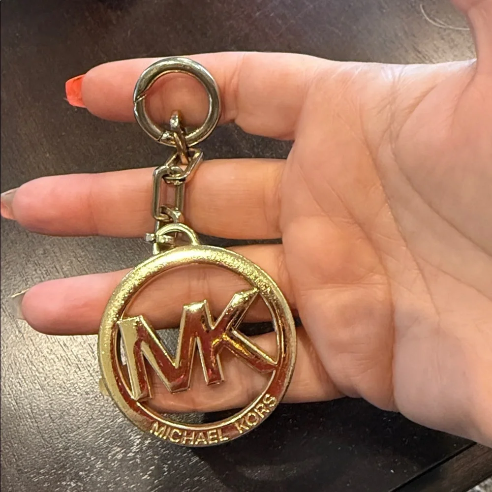 Michael Kors Gold-Tone Logo Keychain large bag tag MK designer chain link - Picture 3 of 5
